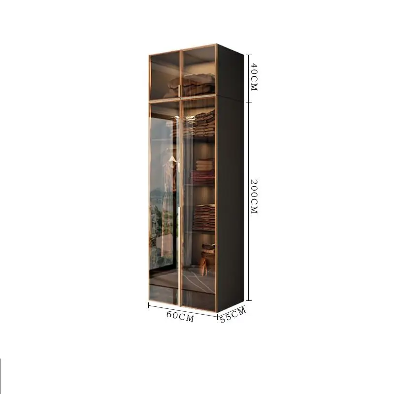 

Flat Apartment Small Two Doors Glass Door Wardrobe Clothes Storage Bedroom Furniture Cabinet Closets