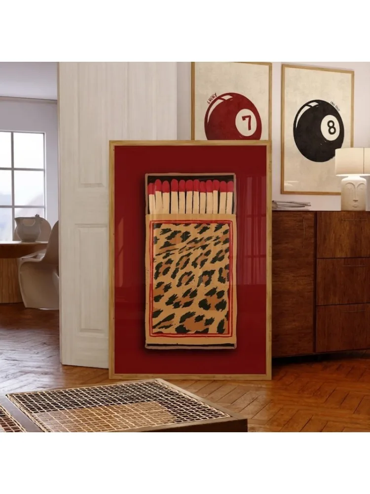 Autocollant mural imprimable sans cadre, boîte d'allumettes rétro imprimé léopard, affiche de décoration élégante pour dortoir et chariot de Bar, 1 pièce