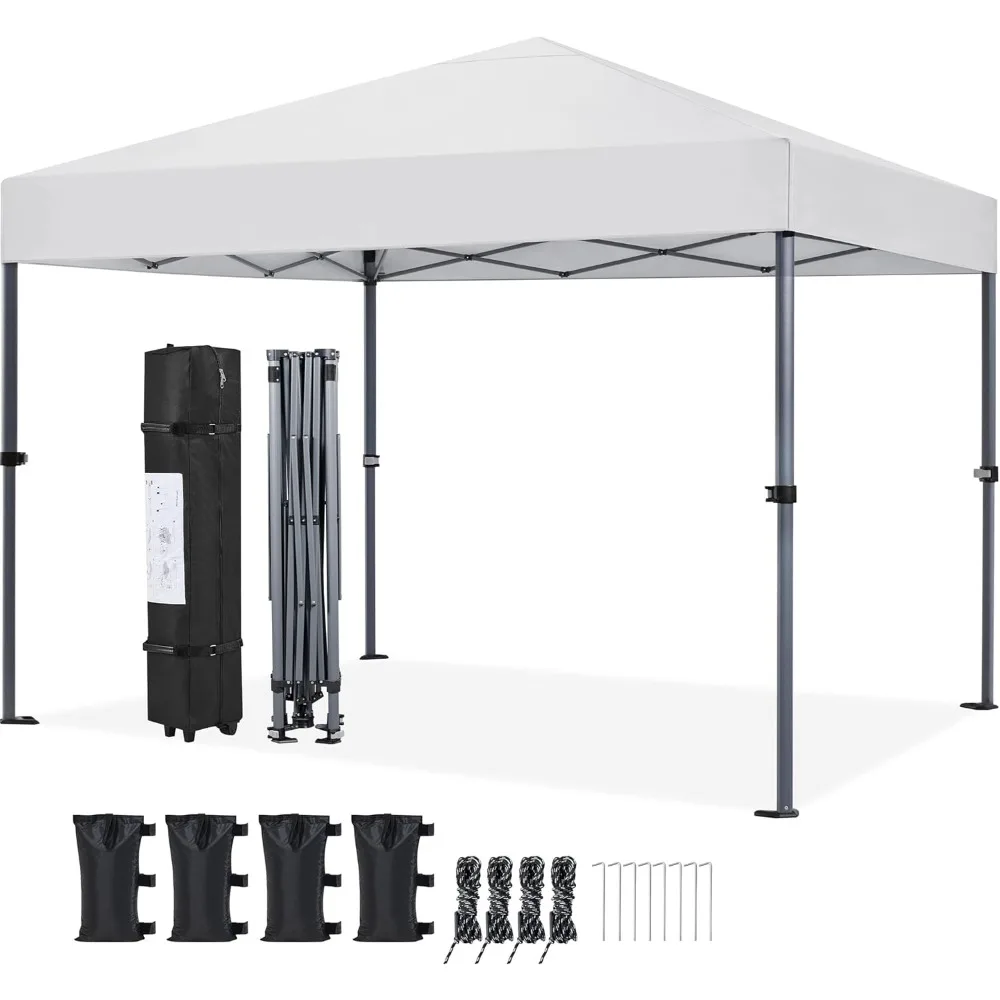 

10x10 1-Person Setup Pop Up Canopy Tent, Instant Portable Commercial Canopy Tent, Outdoor Gazebo with 1-Button Push, Wheeled Ba