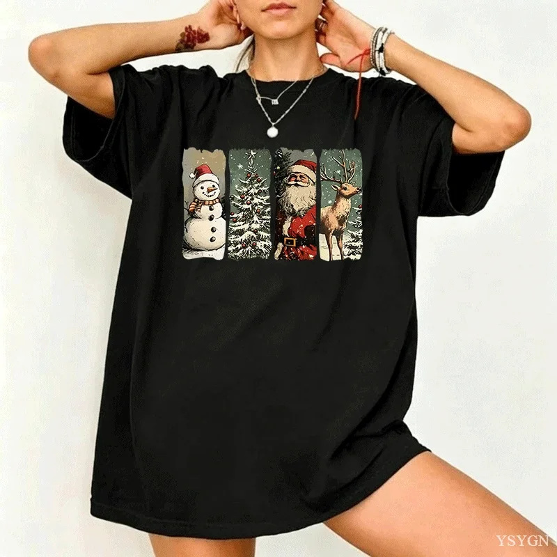 Santa Claus T Shirt Vintage Christmas SweaT Snowman Merry Tree Vintage Washed Graphic Streetwear Breathable Stretched Casual