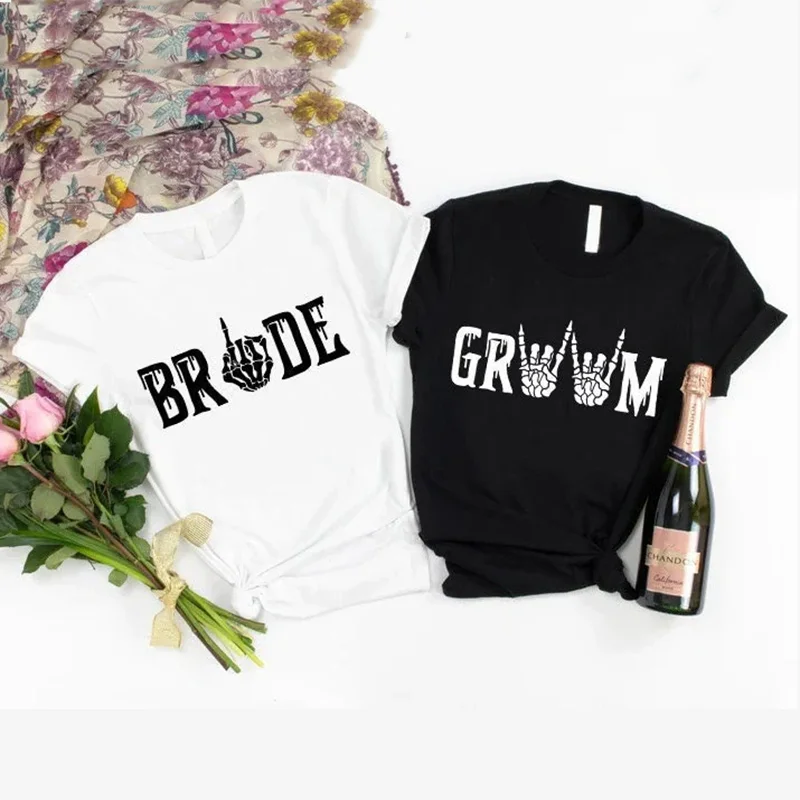 Goth Wedding Bride and Groom Matching Shirt Gothic Gift Bridal Shower Hen Bachelorette Party Favor Halloween Wedding Decoration