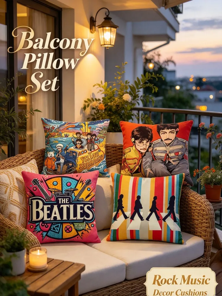 **Classic Rock Pillow Set, Beatles Style Decorative Cushions, Retro Music Throw Pillow Covers for Sofa Bedroom Living Room Home