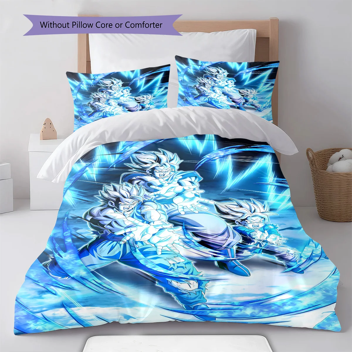Juego de Ropa de Cama de Dragon Ball con Ojos Grandes Sonrientes, Funda de Edredón de Anime, Juego de Ropa de Cama Suave de Poliéster -QJY