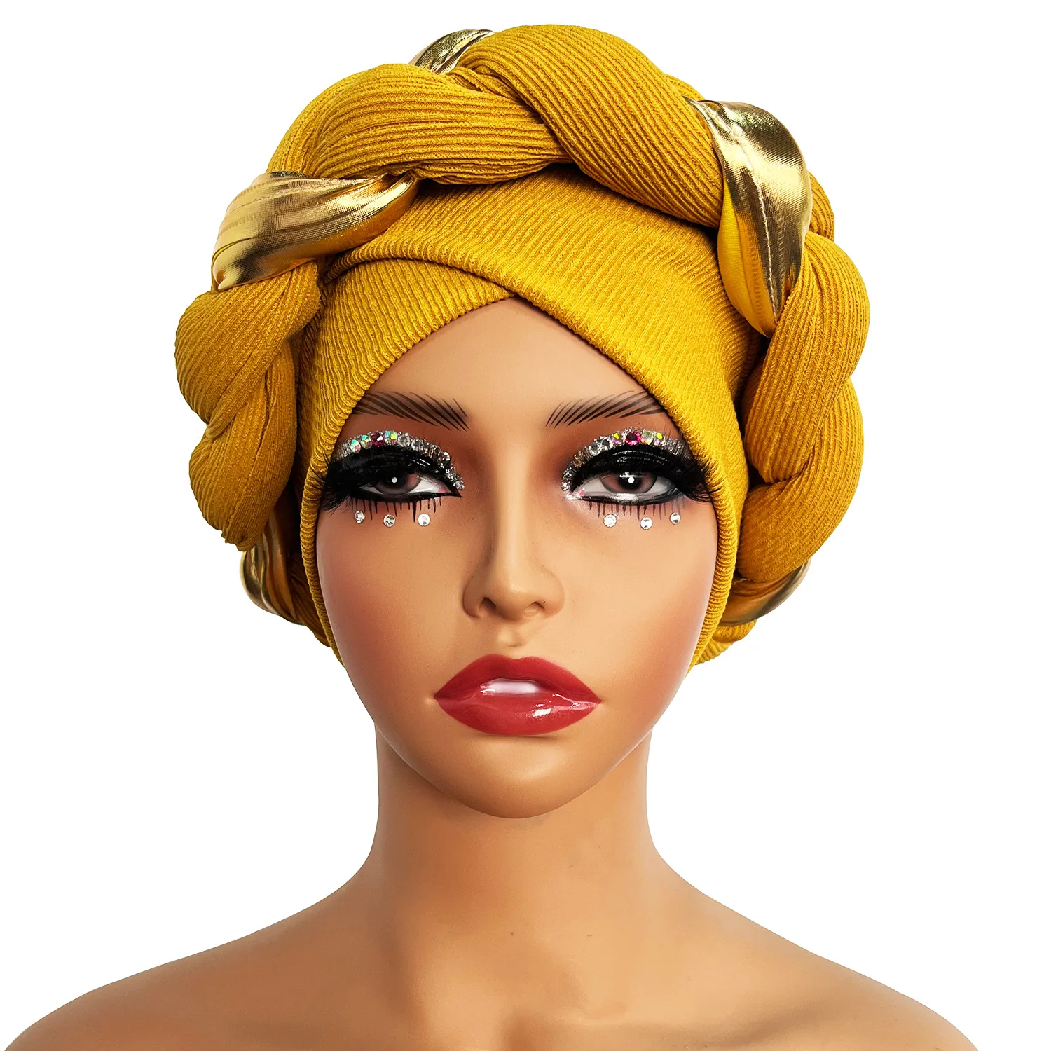 Elegante Turban Kappe Frauen Headwrap Motorhaube Afrikanische Dame Kopf Wraps Muslimischen Turbane Hut Abend Party Autogele Kopfbedeckung – Detail 8