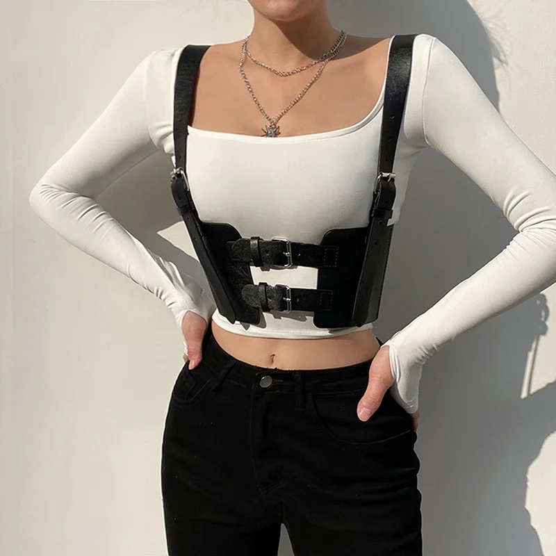 Women Fashion Corset Cummerbunds Adjustable Buckle Black PU Leather Belt Ladies Bustier Punk Streetwear Waist Belt Body Shaper