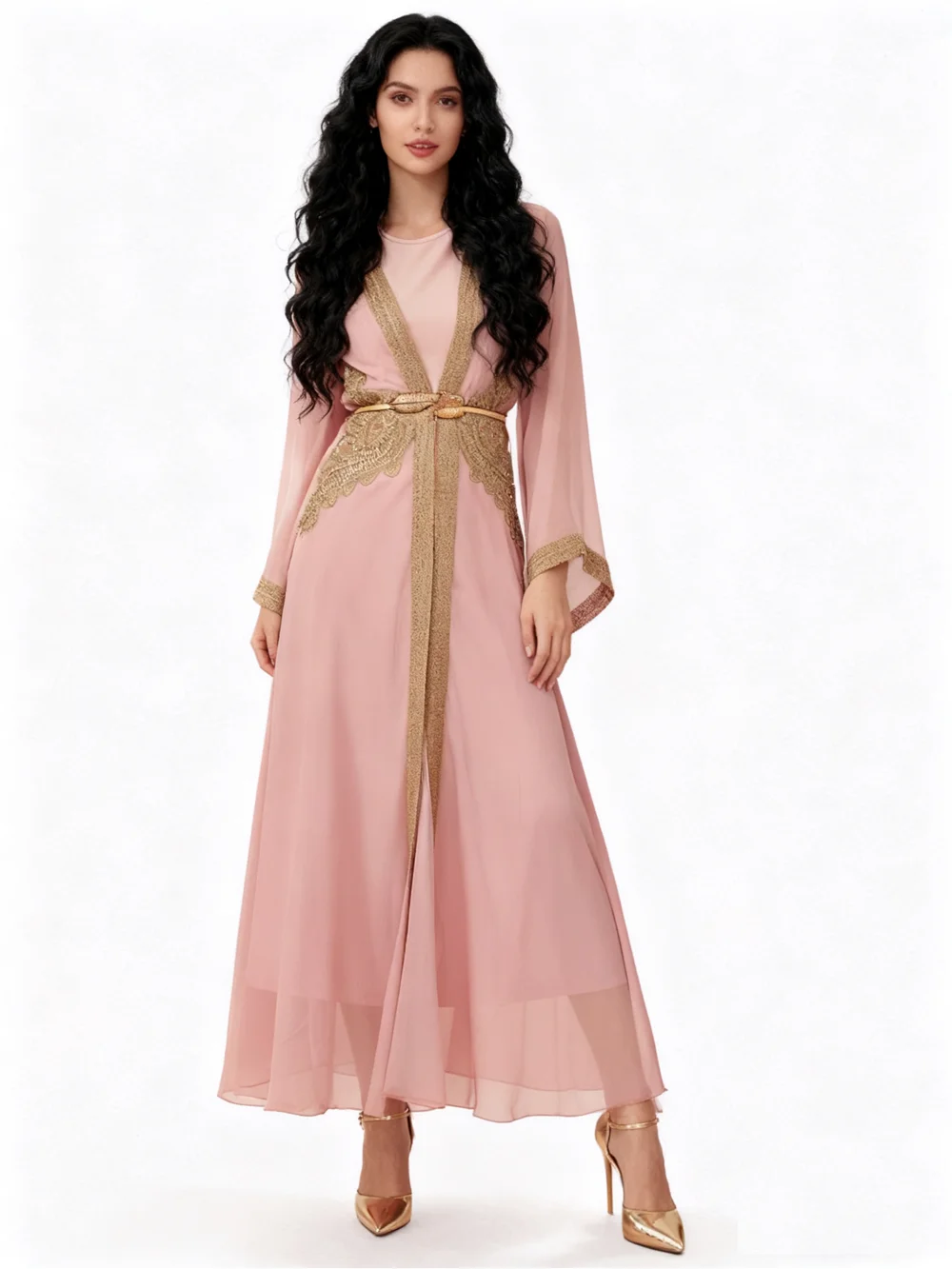 

Дубай Абая Внутреннее платье Мусульманский комплект из 2 предметов Женский длинный халат Кимоно Кардиган Открытая Абая Турция Кафтан Исламская одежда Вечернее платье