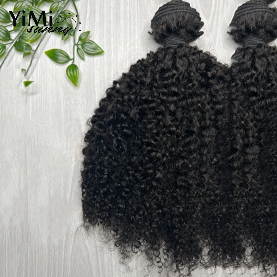 Yimisunny-Raw Birmanês Encaracolado Pacotes de cabelo humano para mulheres, trama de extensão não processada, 3/4 Onda, cabeça cheia