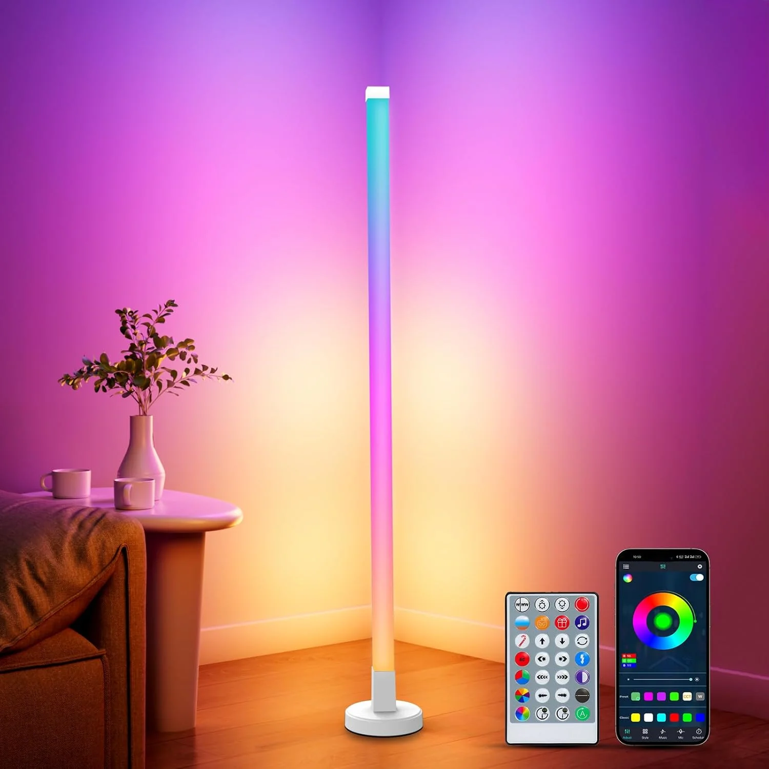 

Corner Floor Lamp RGB LED Corner Lamp with Smart App and Remote Control 16 Million Colors & 200+ Scene Music Sync Color Changing