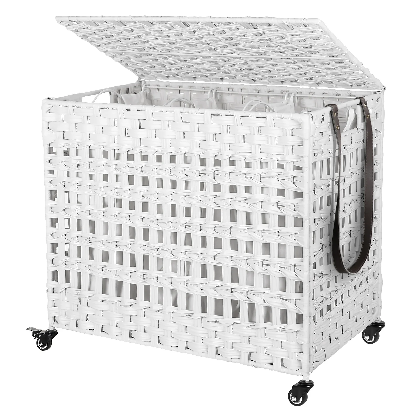 

Белая корзина для белья с 3 отделениями, прямоугольная, съемная, на колесиках