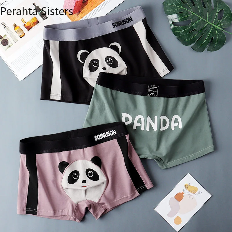 Cartoon Panda Men 3Pcs Briefs Cotton Soft Breathable Covered Band Boxer Shorts Men's Trunks Underwear