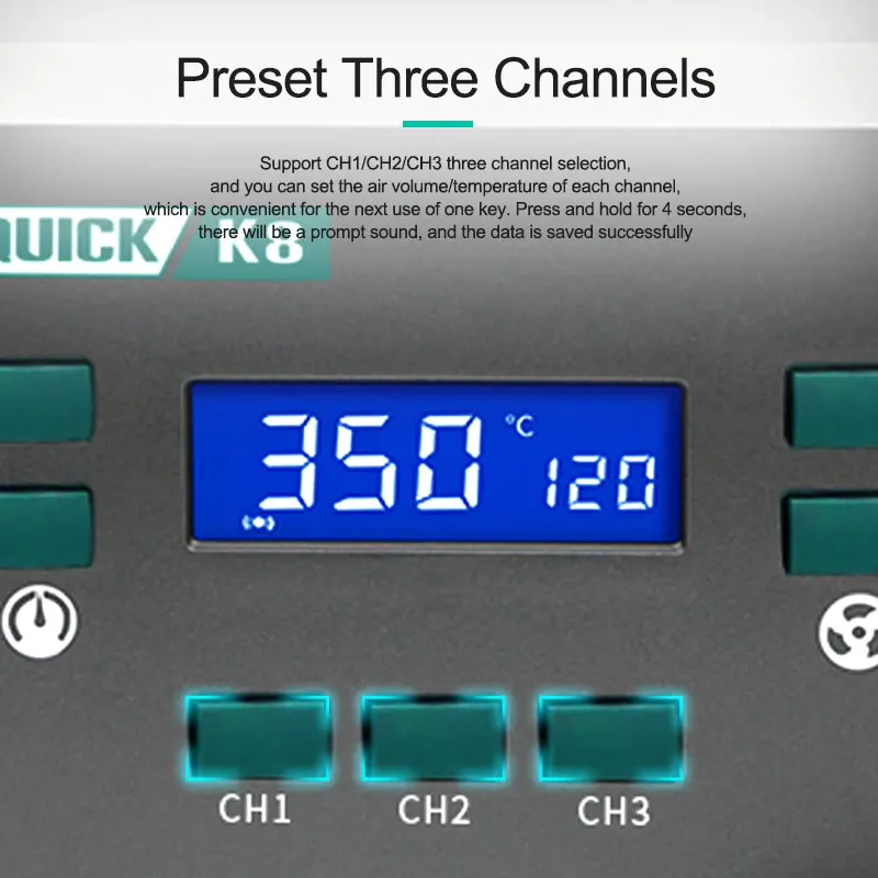 QUICK K8 1000W Smart hot air desoldering station， Can be widely used in various chip-level repairs, PCB manufacturing