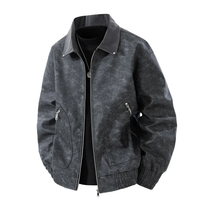 

Spring and Autumn new men's leather jacket, loose collared casual versatile top, plus size men's youth jacket