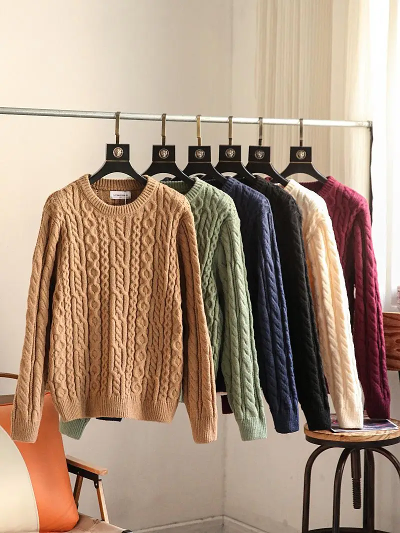 

Новый зимний мужской вязаный свитер свободного кроя с круглым вырезом, с цветочным узором, в японском ретро-стиле, с длинными рукавами, молодежный