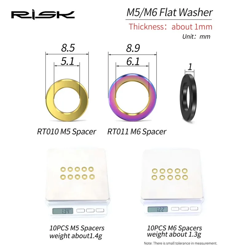 RISK m5 m6 bolt Titanium washer Gold Colorful Black Titanium Screw Washers Lightweight Flat Spacer Gasket MTB bike flat washer