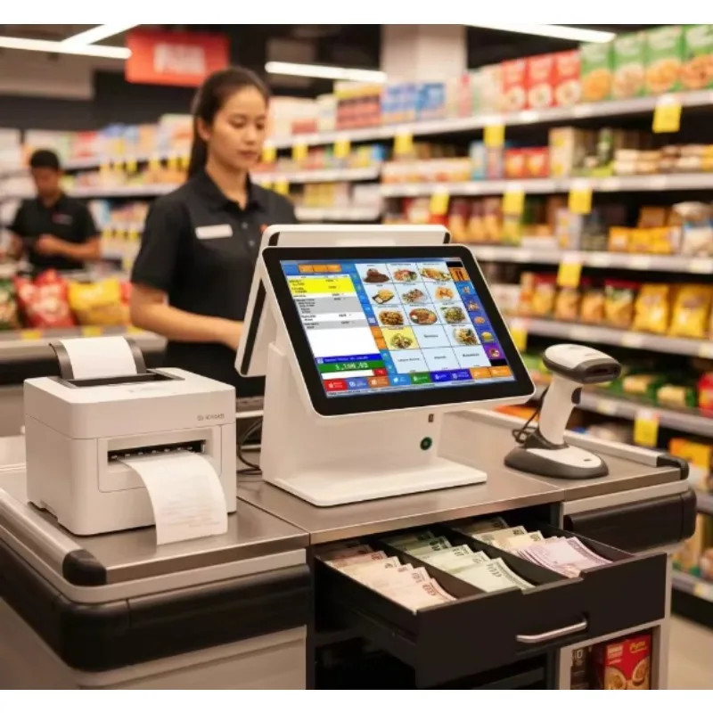 Single POS 15.6'' Touch Screen Complete Retail Point of Sale Cash Register with Win Android Google Play Available
