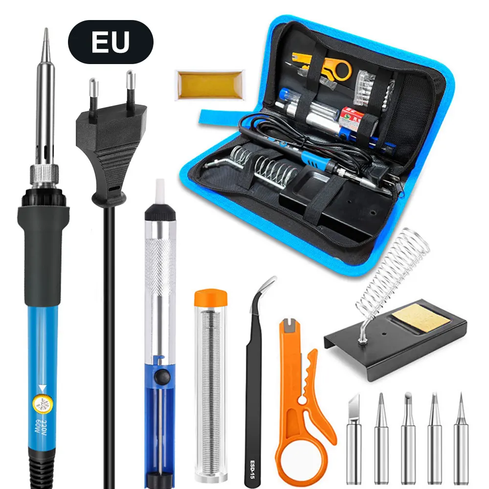 60W Electric Soldering Iron Kit Adjustable Temperature Electronics Welding Irons Solder Tools Ceramic Heater With 5 Welding Head