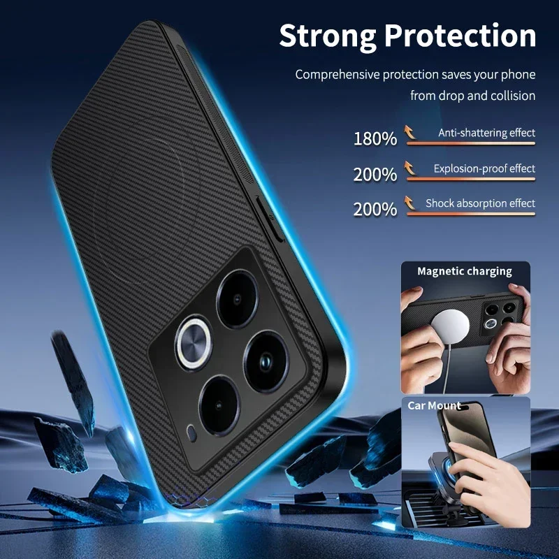 Силиконовый чехол из искусственной кожи с узором из углеродного волокна для Infinix Note 40 Pro Plus 4G 5G с магнитной беспроводной зарядкой, мягкие чехлы на заднюю панель
