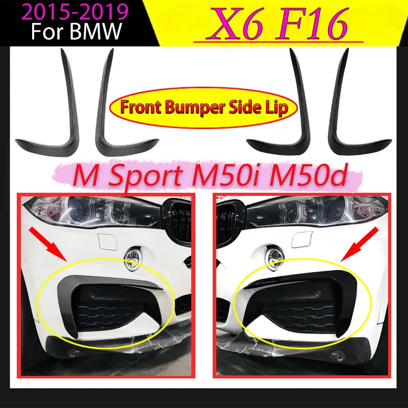 

2Pcs for BMW X6 F16 M Sport M50i M50d 2015-2019 Front Bumper Side Spoiler Lip Splitter Diffuser Wind Knife Body Kit Auto Parts
