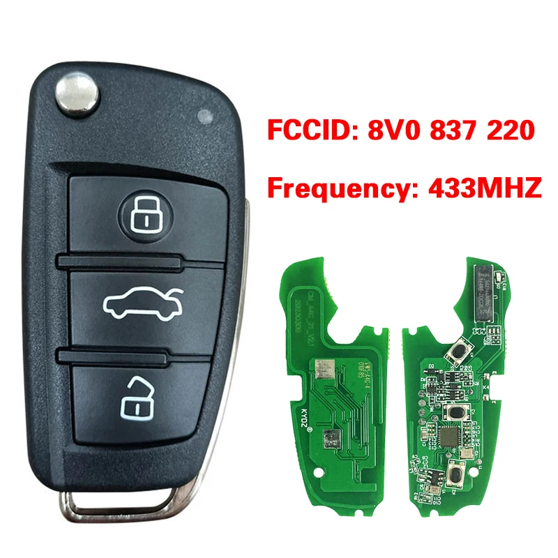 

CN008034 Aftermarket 3 Button Flip Key For A-udi A3 S3 2012-2015 Remote 433MHz Megamos AES ID48 Chip P/N 8V0 837 220