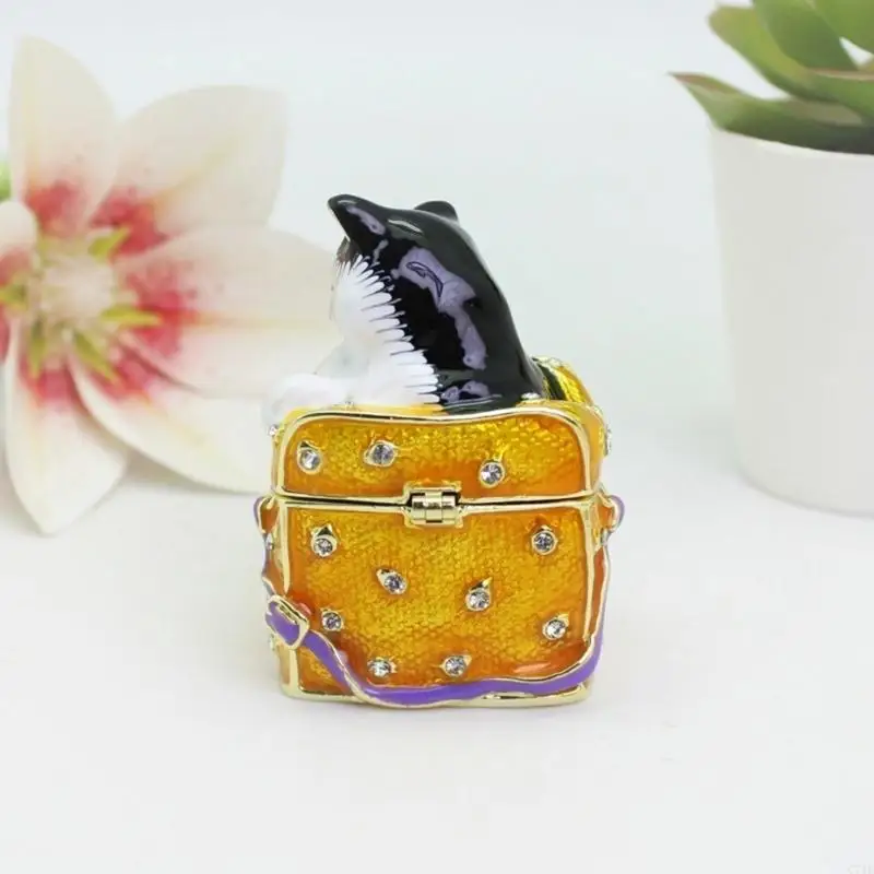 Artistic Cats Design Ring Dish With Secret Storage Space Sturdy Alloy Material Gift Jewelry Holder 3 Color Options