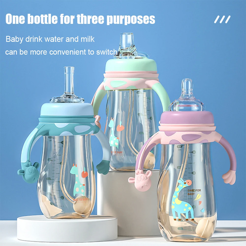 Baby Milk Bottle Infant Non-leak Milk Bottle with Accurate Scale PPSU Portable Feeding Bottle Silicone Child Bottle with Straw