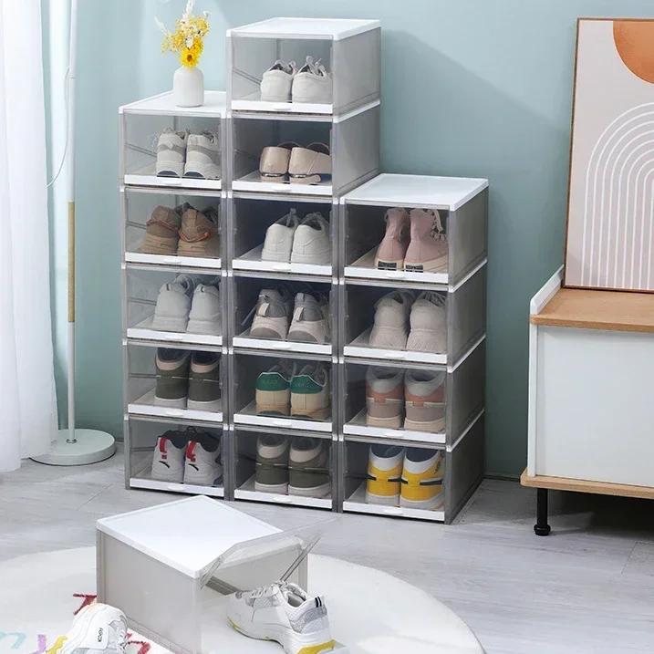 Dustproof Shoe Rack，Multi-layer Space-saving Plastic Shoe Cabinet, Simple Home Use Transparent Shoe Box, Drawer-style Storage