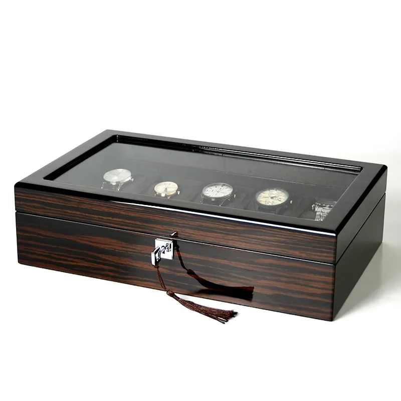 Wood Watch Box Organizer with Lock Watch Boxes Storage Mechanical Wrist Watches Transparent Skylight  Display Collection for Men