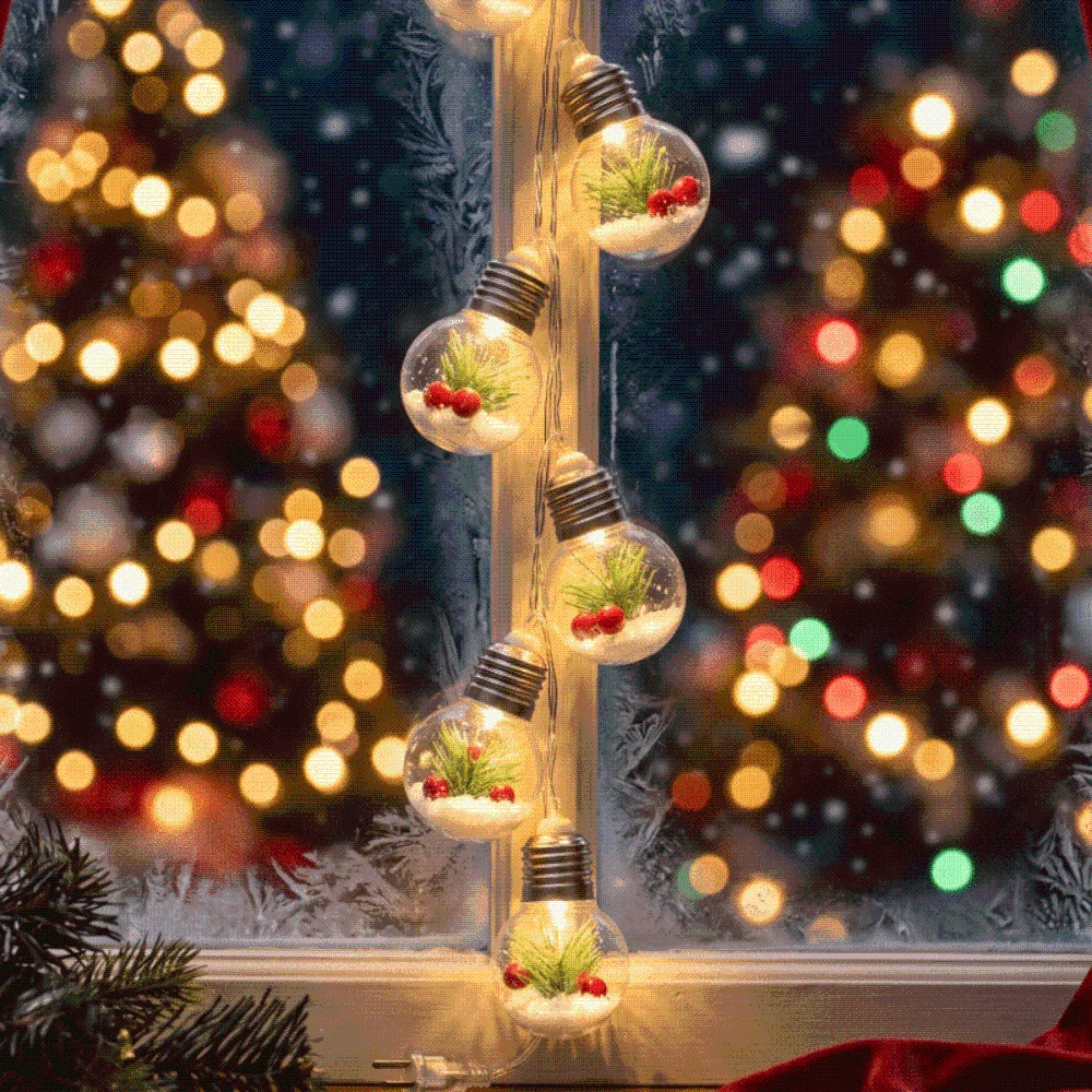 Warm White Christmas String Lights Clear Plastic Snowman Inside Xmas Bulb Garland Flexible Wire Multiple Bulbs