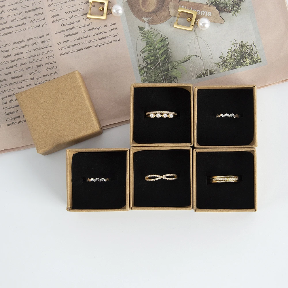 10 Stück Kraft 4x4x3cm Ringe Schmuckschatulle Braun Organizer Karton Karton Reise Schmuck Geschenkverpackung Box Fall mit Schwamm innen – Detail 2