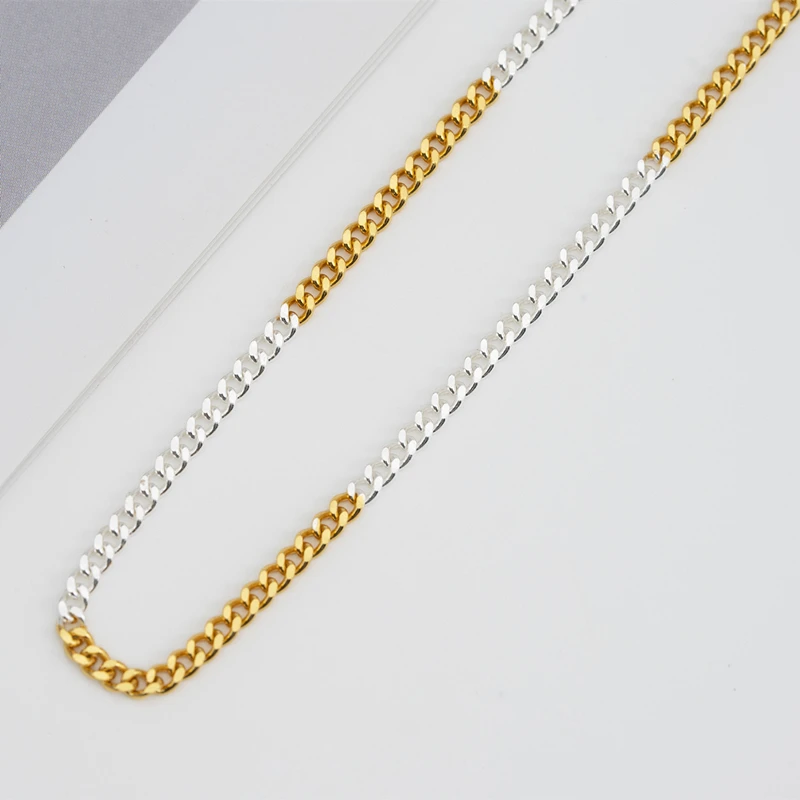 925 Sterling Silver Two Tone Cuban Link Chain Necklace For Women Sparkling Chic Hiphop Trendy Chokers Necklaces 2024 New Gift