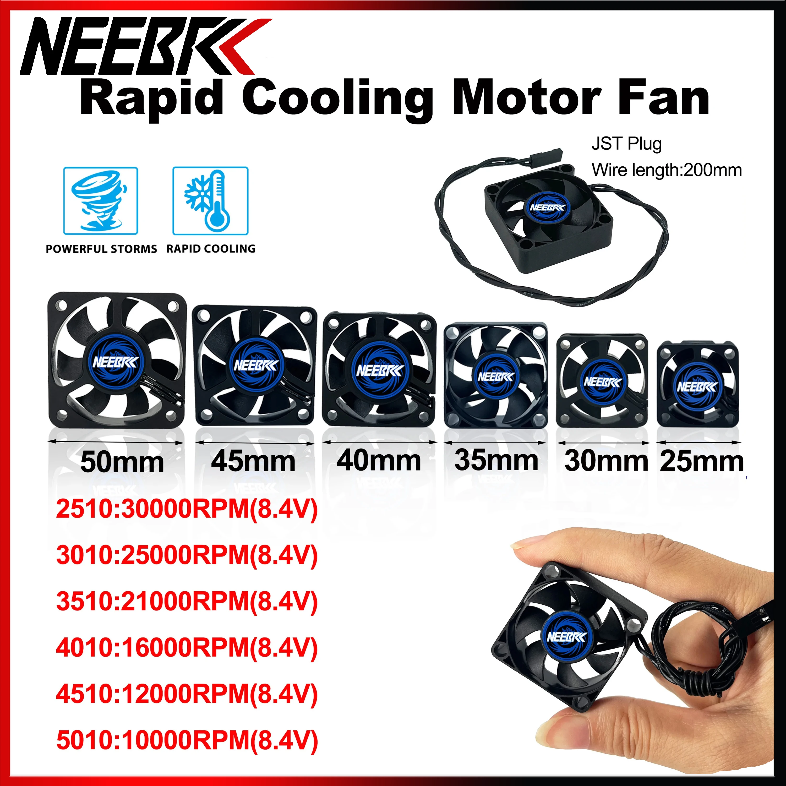 NEEBRC RC Motor Fan Cooling Heatsink 2510 3010 3510 4010 4510 5010 30000RPM 5V-12V High Wind Rapid Cool for RC Motor 28/36/42