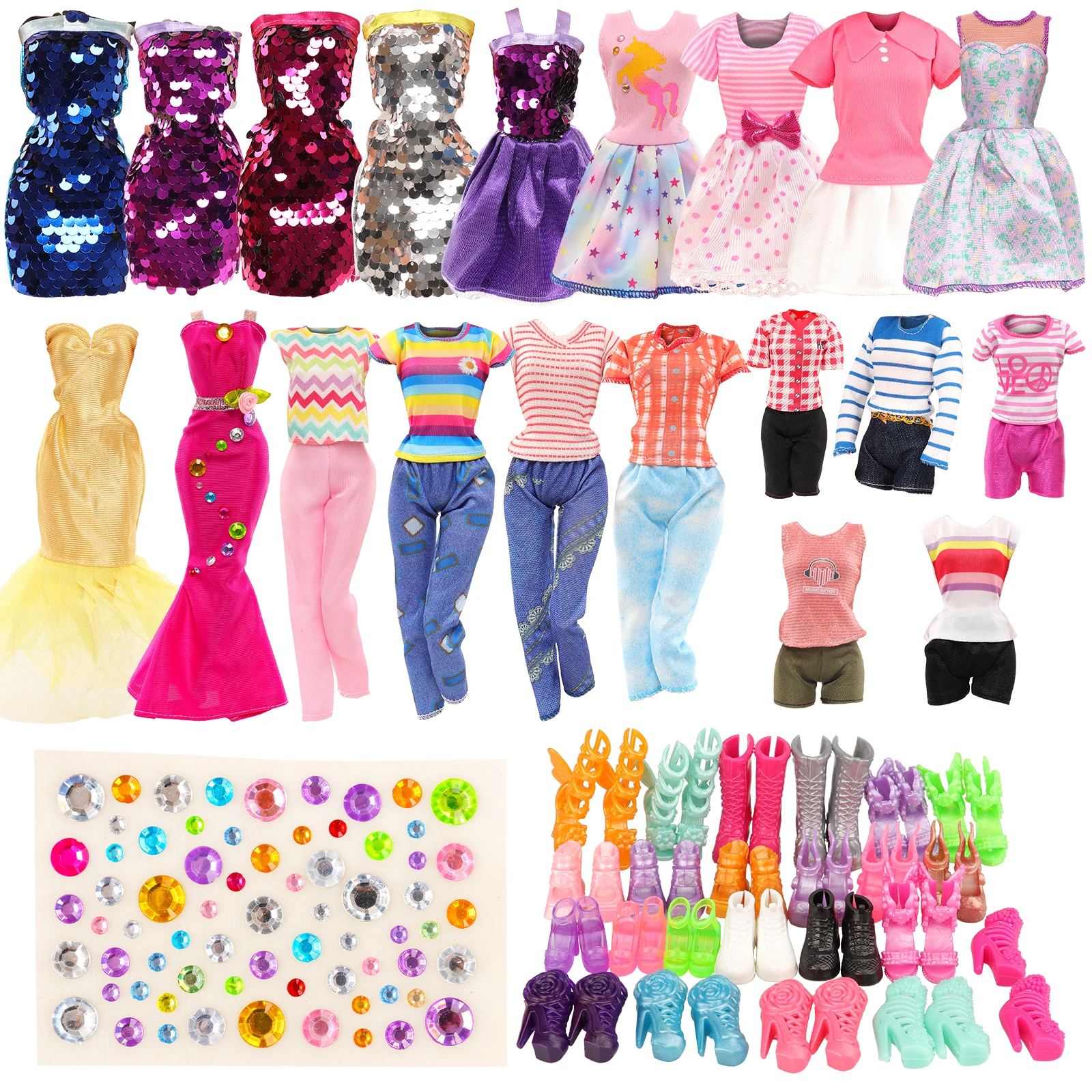 16 Pack Doll Clothes and Accessories 2 Fashion Dresses 2 Skirts+1 Dress 5 Tops Pants+5 Shoes 1 Sticker For 11.5 inch Girl Doll