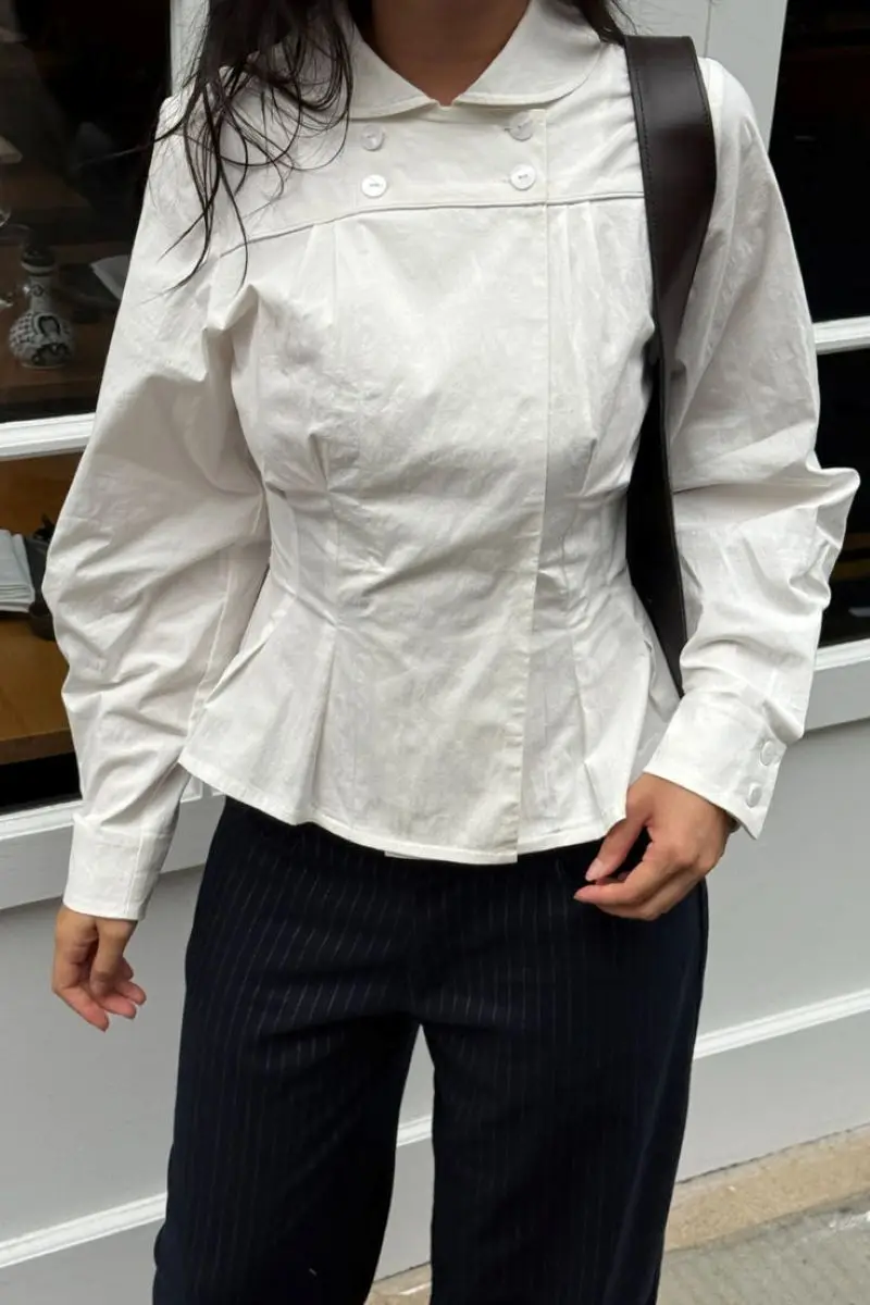 Peachy Autumn and Winter Women's White Shirt, White Long-Sleeved Waist-Cinching Shirt, Autumn and Winter Workwear, Daily Niche Workwear, Casual Top Shirt
