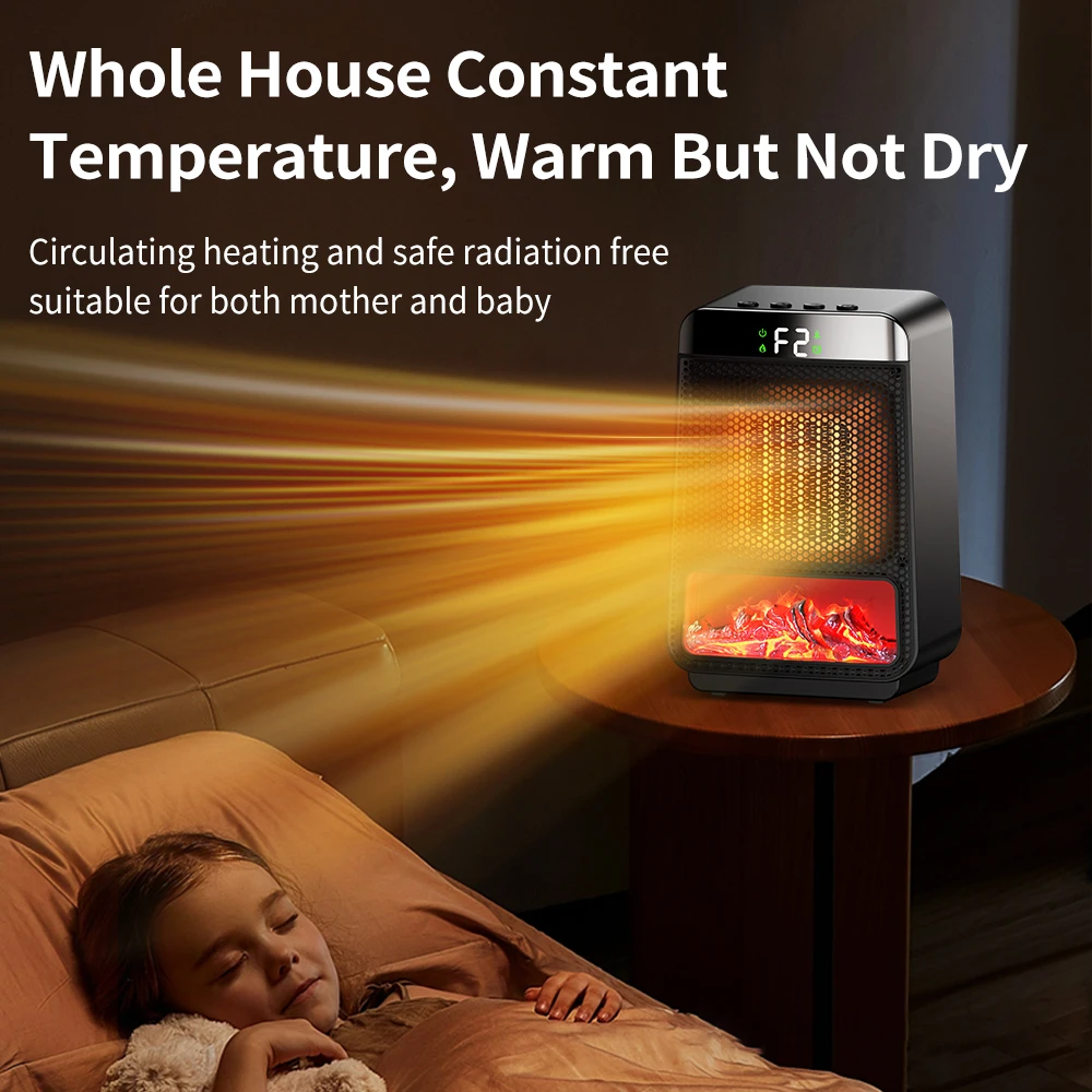 Portable 3D dynamic flame heater household heater silent and energy-saving PTC speed electric heater Timeable Electric Heater