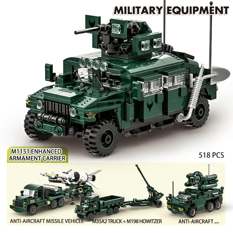 Boy Gift Armored Anti Aircraft Missile Armored Transport Vehicle Assembly Building Blocks Children's Puzzle Toy Car