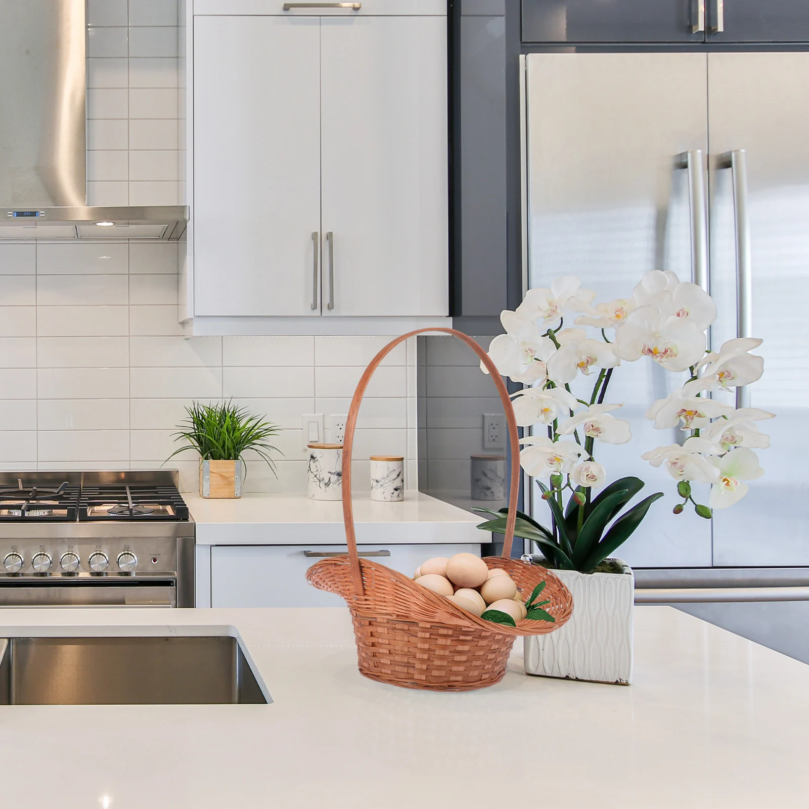 

Bamboo Weaving Basket Egg Storage Container For Vegetables Fruits Bread Tea Leaves Portable Household Organizer Weaved Storage