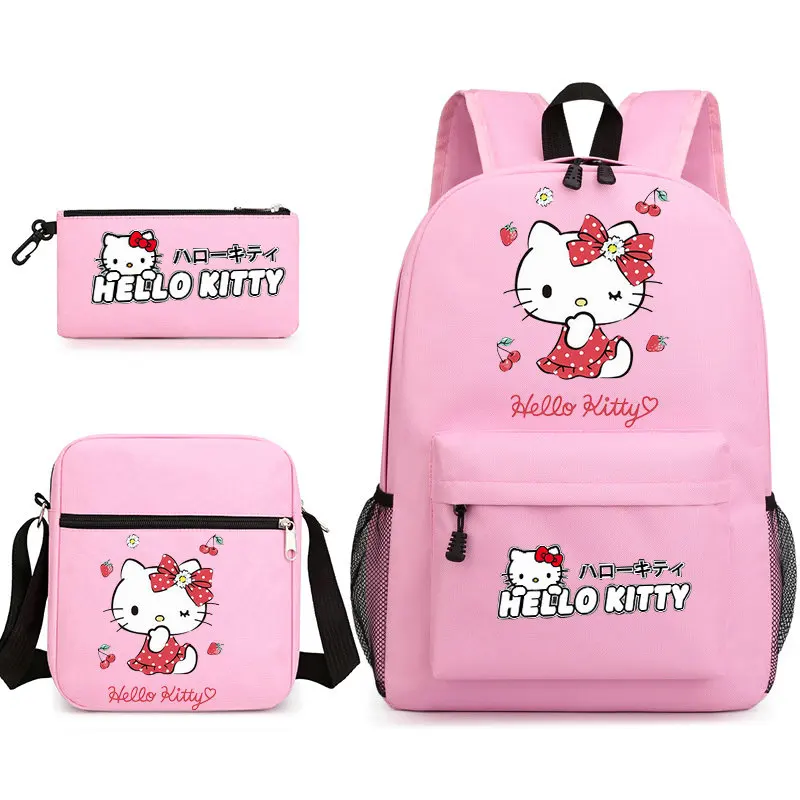 Hello Kitty New Kawaii 3Pcs Boy Girl Kids School Book Bags Travel Backpack Shoulder Bag Pen Bag For Men Women