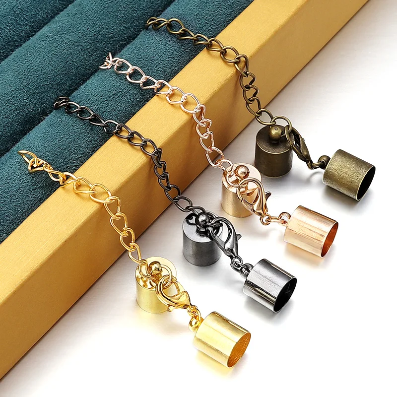 10set/Lot Leather Cord Lobster Clasps 3-10mm Crimps End Tip Caps Bracelet Connector Extended Chain for Jewelry Making Findings