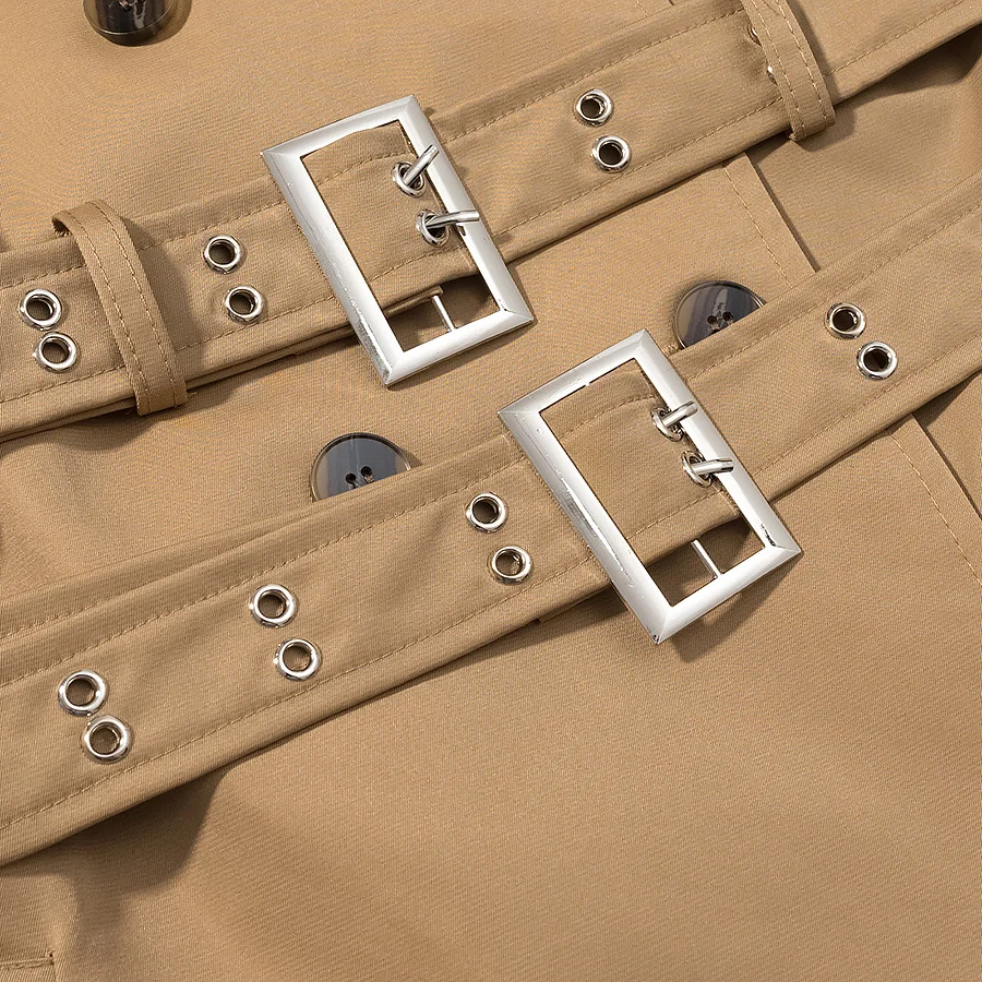 JNLEAOG Modny Długi Płaszcz z Podwójnymi Paskami Jesienna Nowość Odzież Damska Wszechstronny Design Dojazdy do Pracy Poliester ...