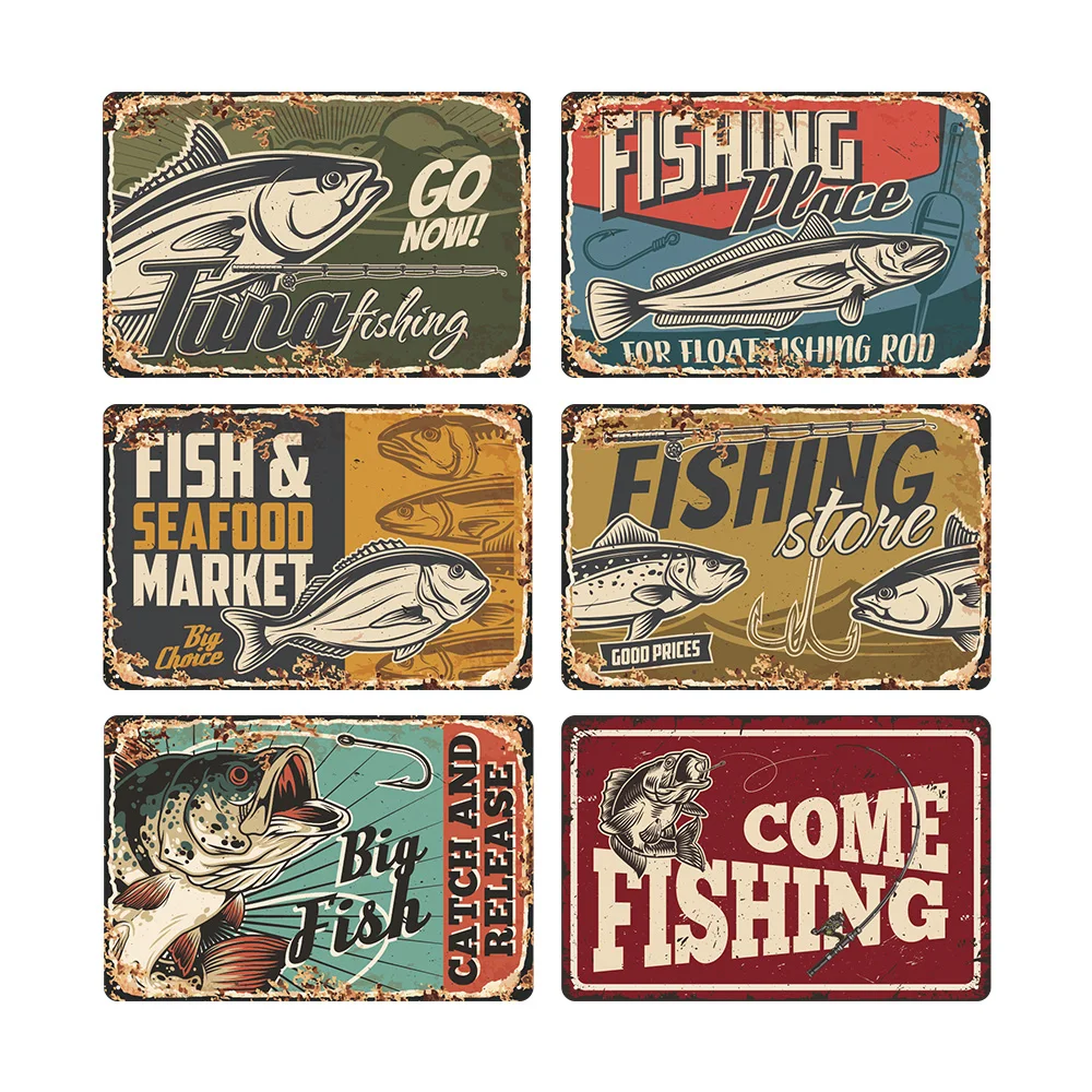 

1pc fishing Iron Painting Metal Poster Metal Wall Signs For Living Room Decor