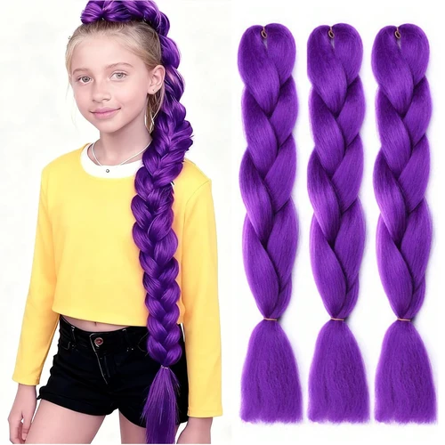 3 uds pelo trenzado púrpura preestirado trenzas sintéticas de ganchillo extensiones de cabello púrpura para escenario fiesta Halloween Cosplay