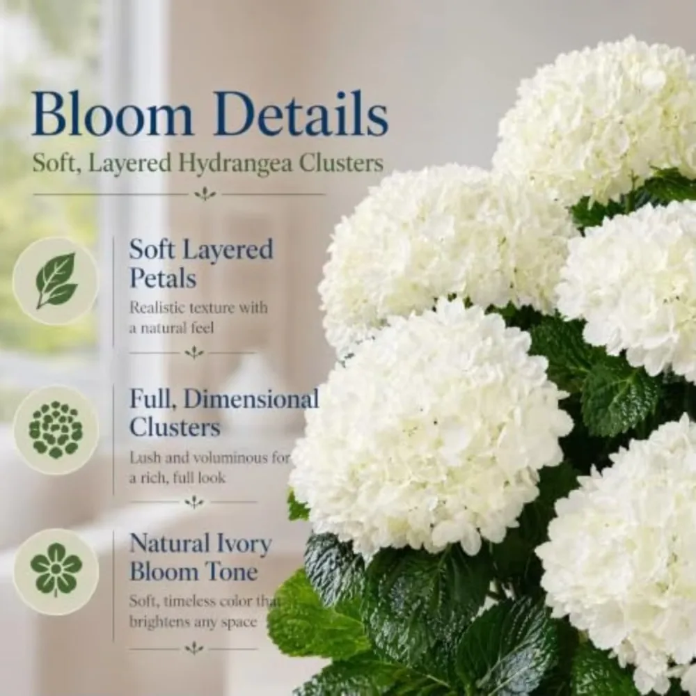 Set of 2 Artificial Hydrangea Trees, 32 Inch White Faux Flower Plants, Realistic Full Bloom Clusters, Indoor Outdoor Patio Porch Yard Home Decor