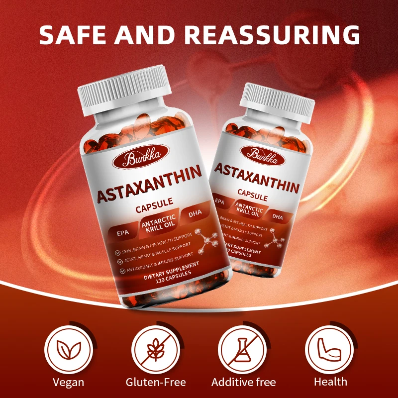 BUNKKA Astaxanthin Capsules with Fish Oil EPA DHA Eyes Heart Brain Skin Beauty Health Oxygen Free Radical Refresh Supplements