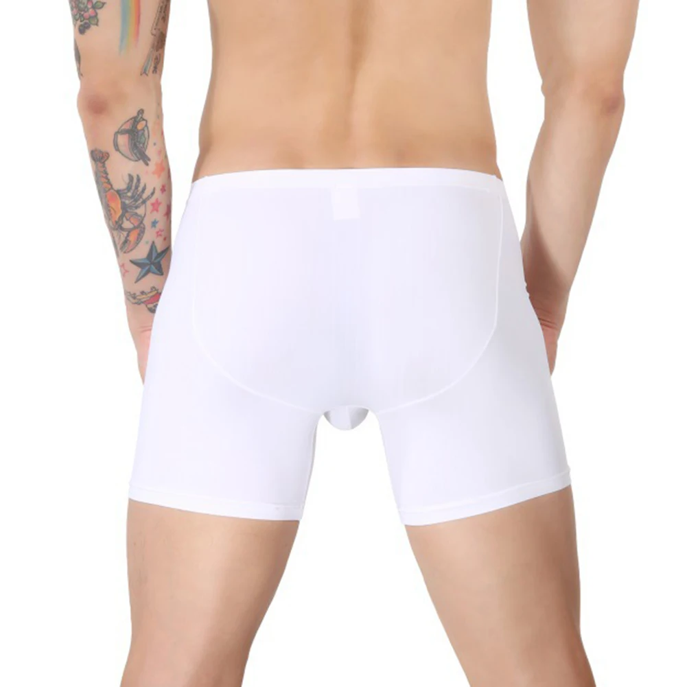 남성용 아이스 실크 긴 다리 복서 브리프, 섹시한 U 볼록 큰 파우치 속옷, 반바지 트렁크, 언더팬츠 통기성 남성 란제리