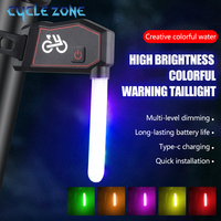 Bicycle Photon Drop Rear Light Bike Red Warning Tail Light Rechargeable LED Colorful Flash Tail Light Cycling for MTB Road Bike