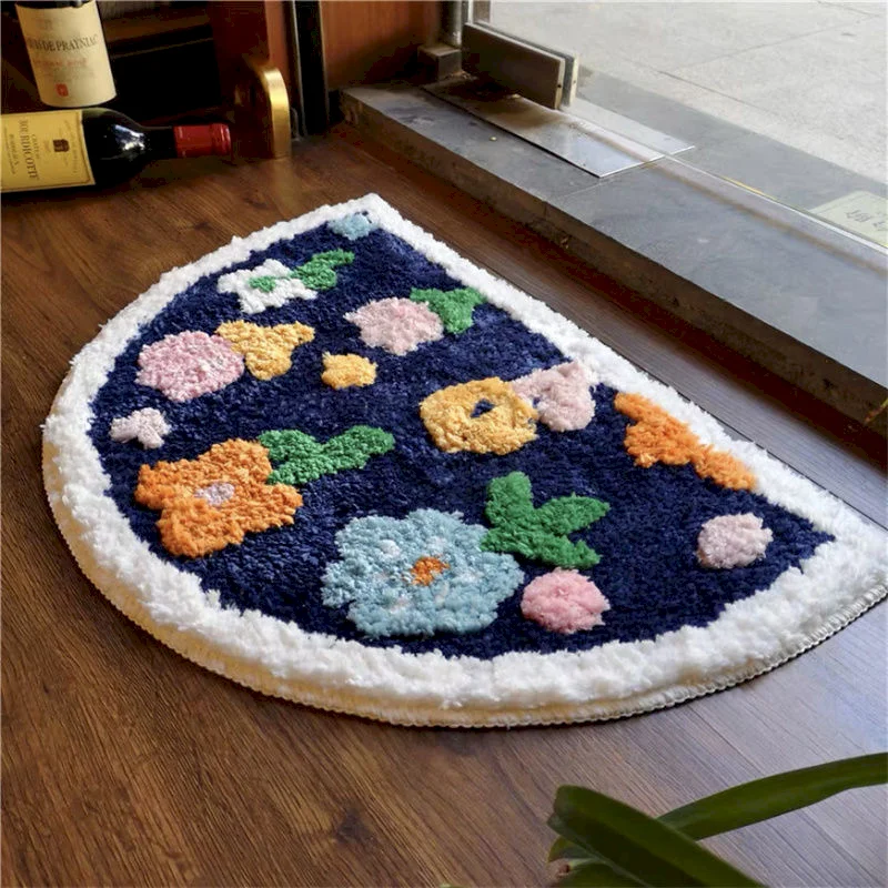 VIKAMA Navy Colorful Flower Soft Fluffy Non Slip Washable Absorbent Bathroom Floor Mat Floral Bathroom Rug Mat