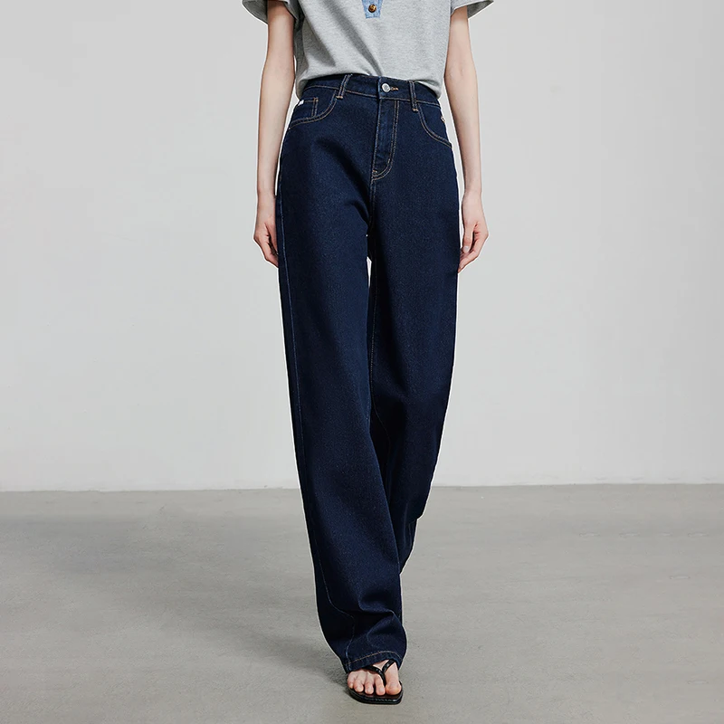 TOYOUTH Women's Stylish Slim Wide Leg Jeans 2026 Spring New Embroidered Figure-flattering