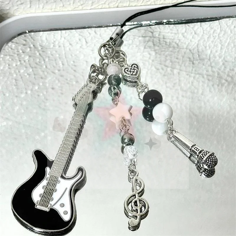 Guitar Microphone Phone Chain Cute Bag Charm Bag Accessories Брелок на сумку Anti-Lost Keychain Fashion Gift Music Lover Girl