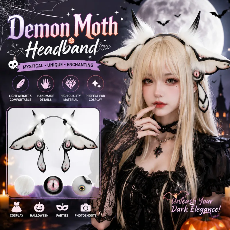 Halloween Devil Moth Headband Plush, Horn Ears Cosplay Costume Hair, Hoop Fantasy Creature Anime Party, Hair Accessories Gift