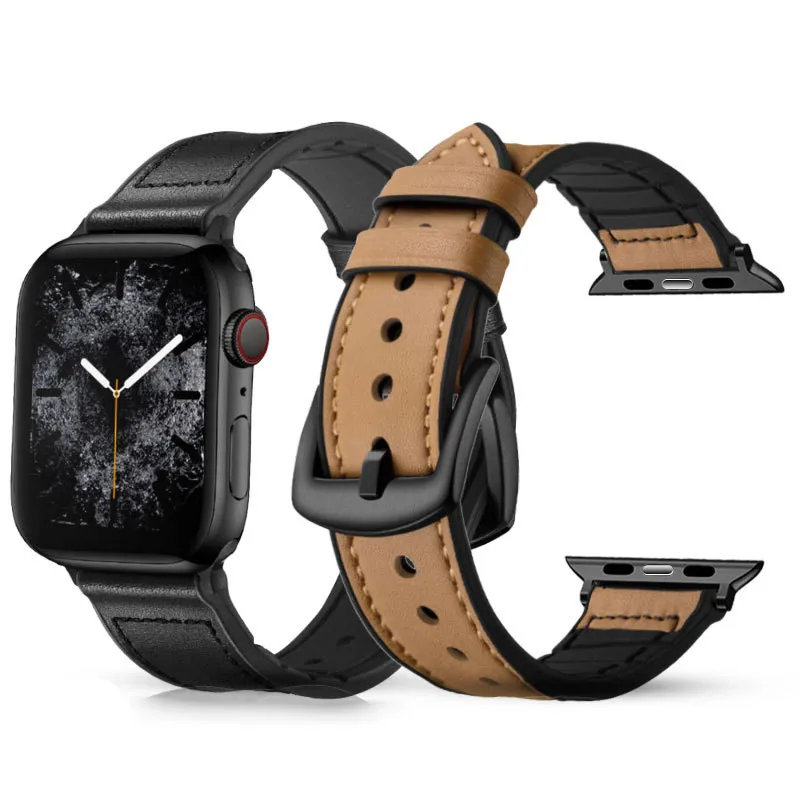 Leder + Silikonarmband für Apple Watch Serie 10 9 8 7 6 5 SE Herren-Business-Armband für iWatch 40 mm 44 38 49 41 45 42 46 mm Gürtel